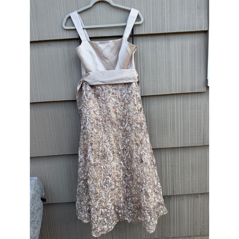 Tahari ASL Womens Champagne Sequin Lace Satin Sash Cocktail Dress Size 6